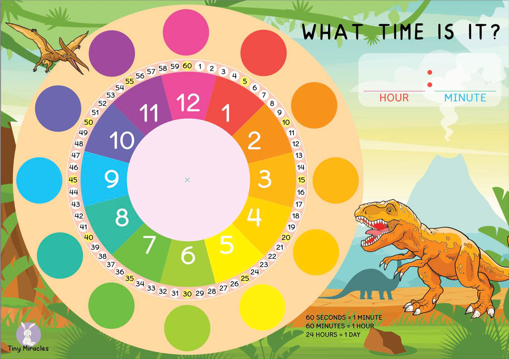 A4 Clock with Velcro Min Aid with theme | Tell Time Activity