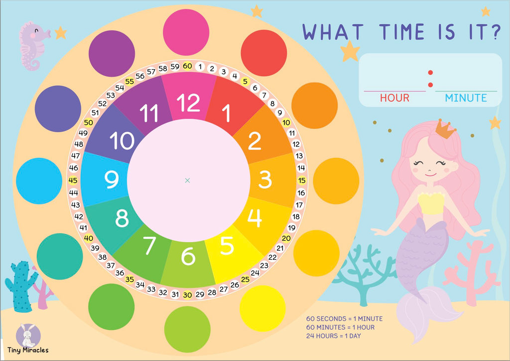 A4 Clock with Velcro Min Aid with theme | Tell Time Activity