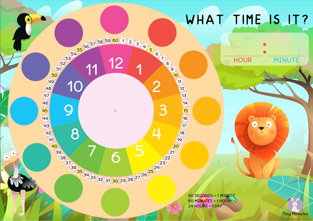 A4 Clock with Velcro Min Aid with theme | Tell Time Activity