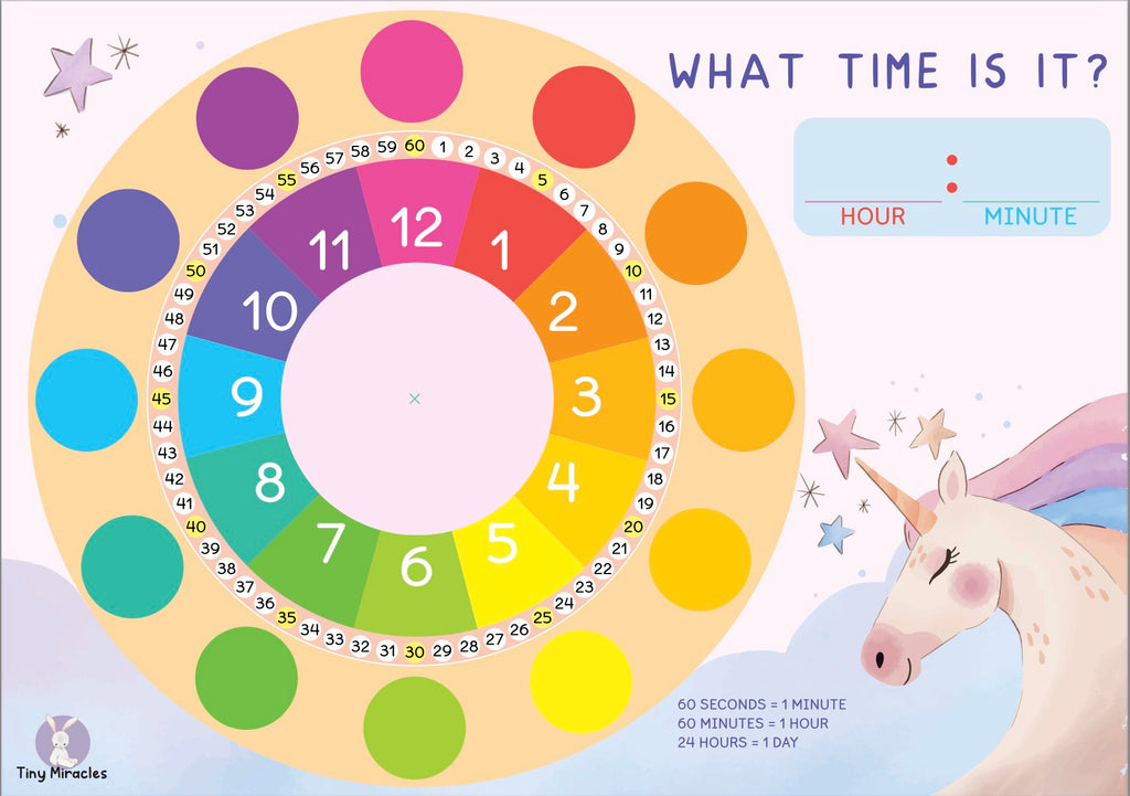 A4 Clock with Velcro Min Aid with theme | Tell Time Activity