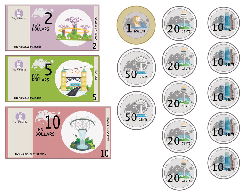 Play Pretend Canteen and Bookshop set (Counting Money Learning Activity) (With Grid box)