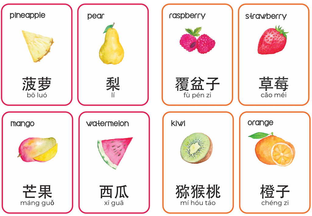 Fruits Flash Cards (Bilingual) – English & Chinese | 水果闪卡