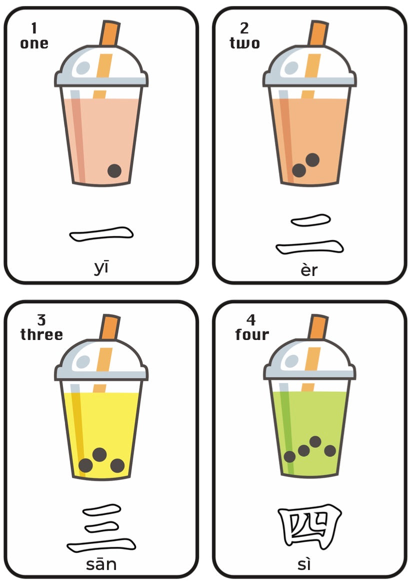Tracing Numbers (Chinese) – Bubble Tea Counting 1–20 | 数字描写闪卡