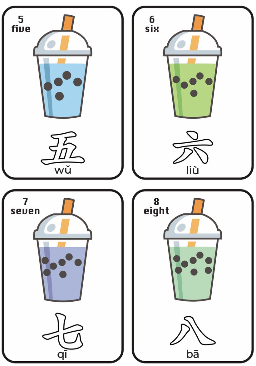Tracing Numbers (Chinese) – Bubble Tea Counting 1–20 | 数字描写闪卡