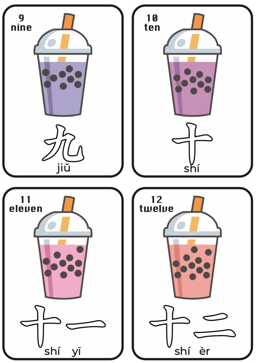Tracing Numbers (Chinese) – Bubble Tea Counting 1–20 | 数字描写闪卡