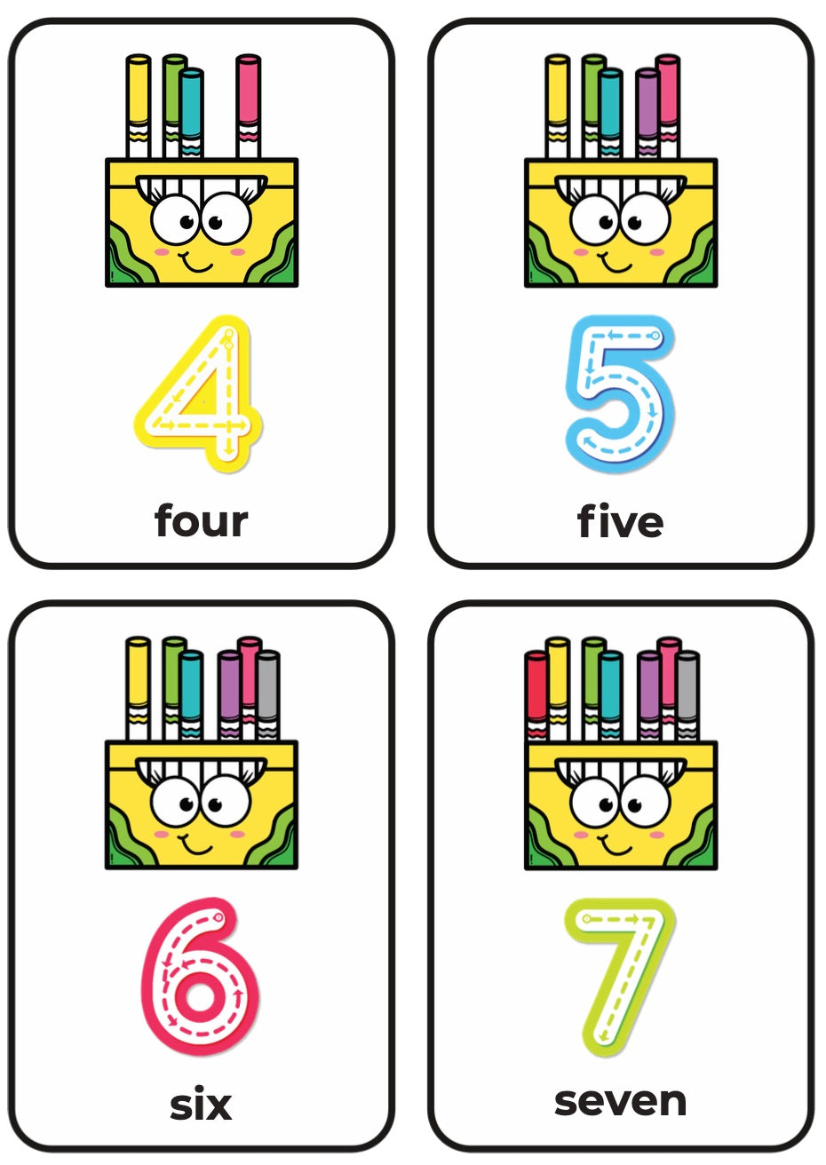 Tracing Flash Cards – Numbers Crayon Counting 0–10