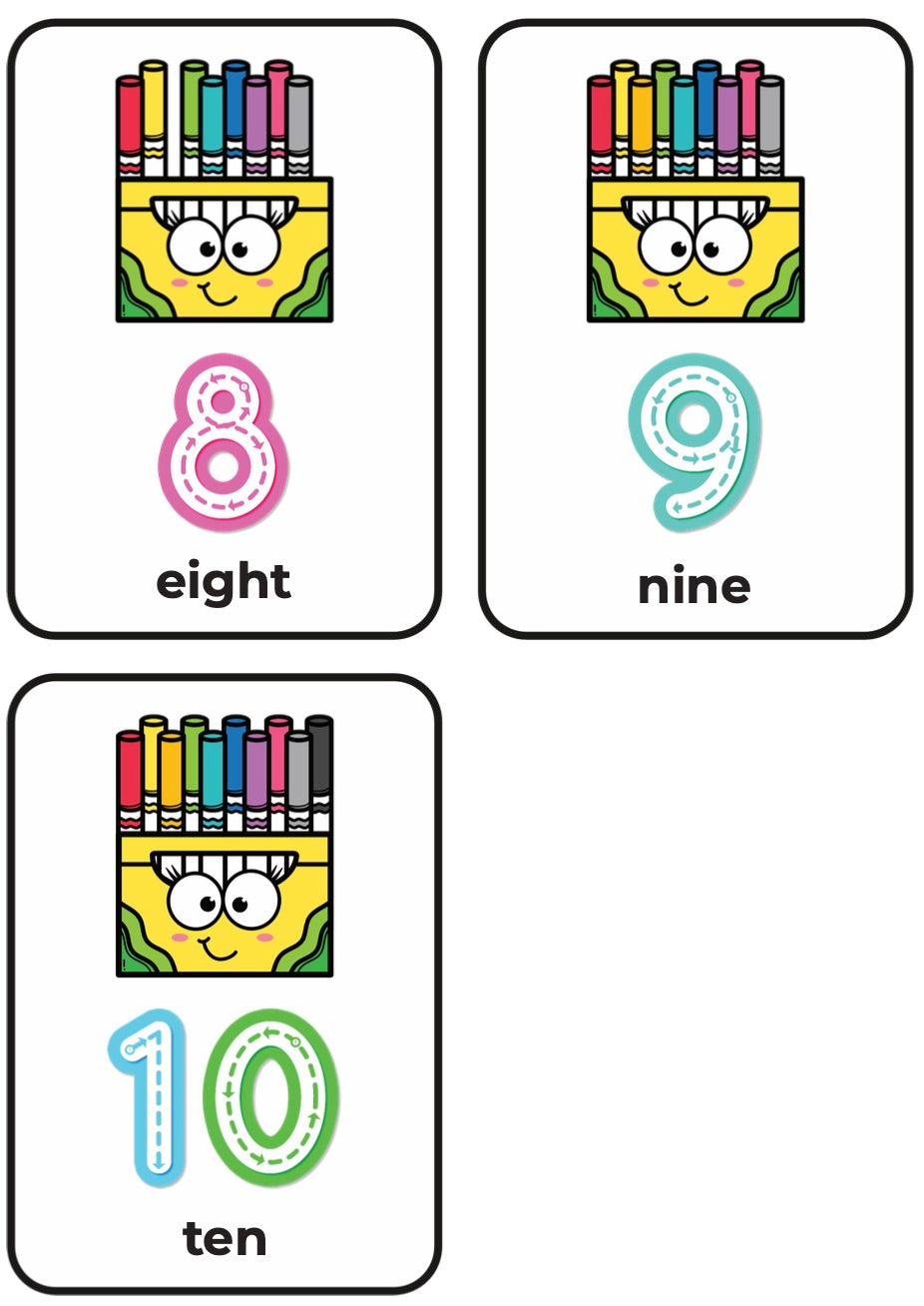 Tracing Flash Cards – Numbers Crayon Counting 0–10