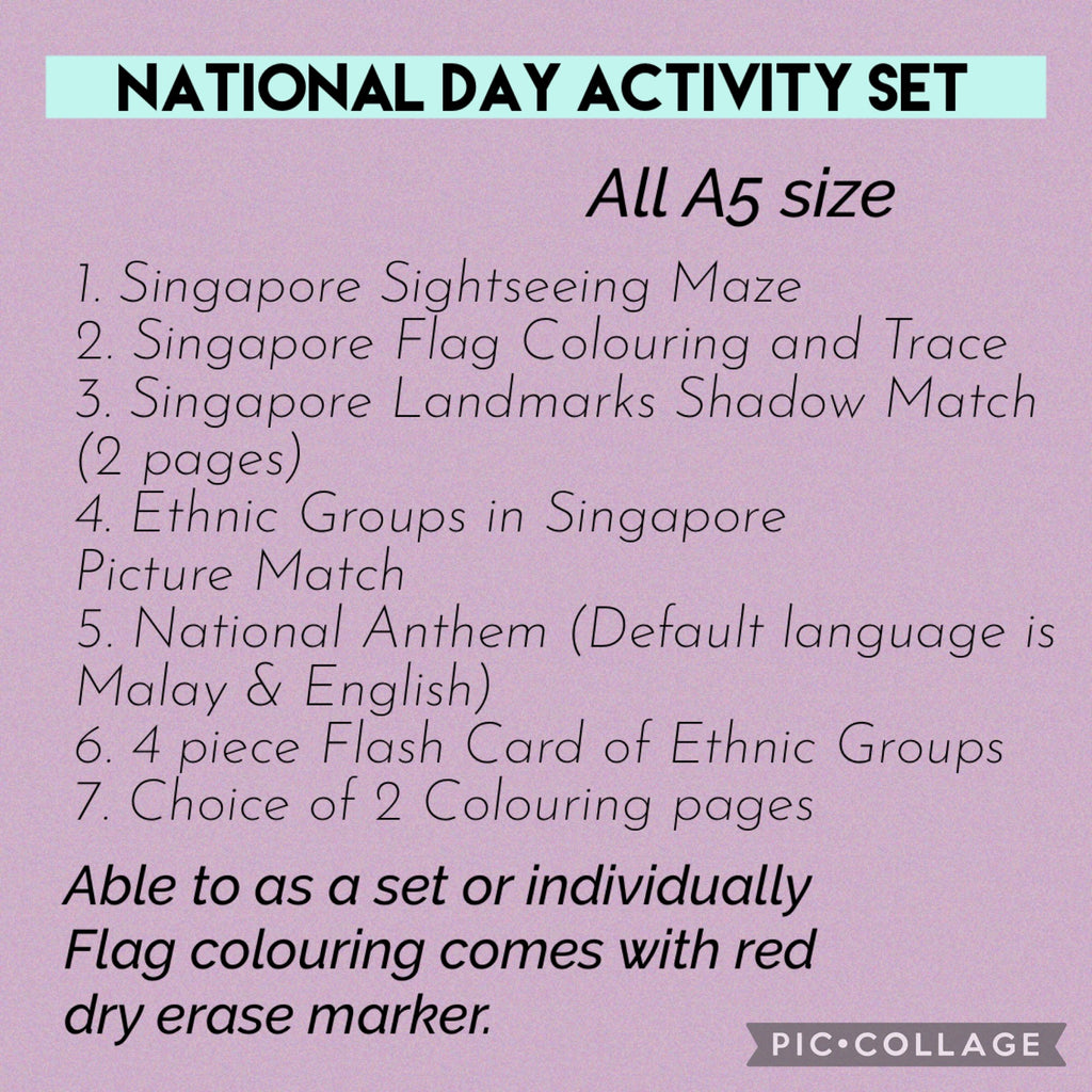Singapore National Day Activity Set (A5 or A4)