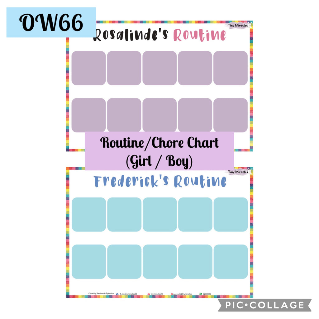 Routine/Chore Chart for a girl or boy with purple and blue sections 