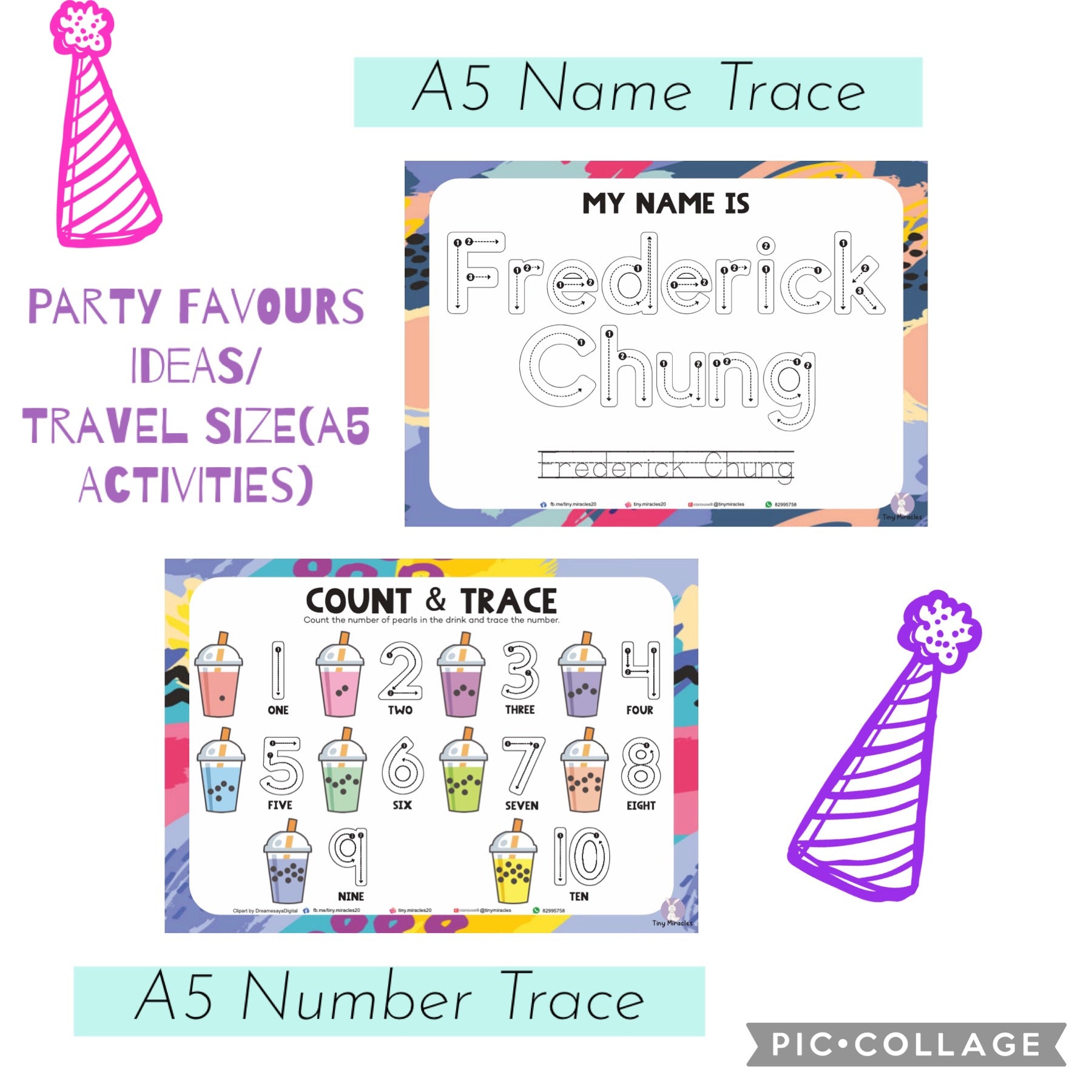 Personalised A5 Trace Sheets (Goodie Bag/Party Favours Activity)