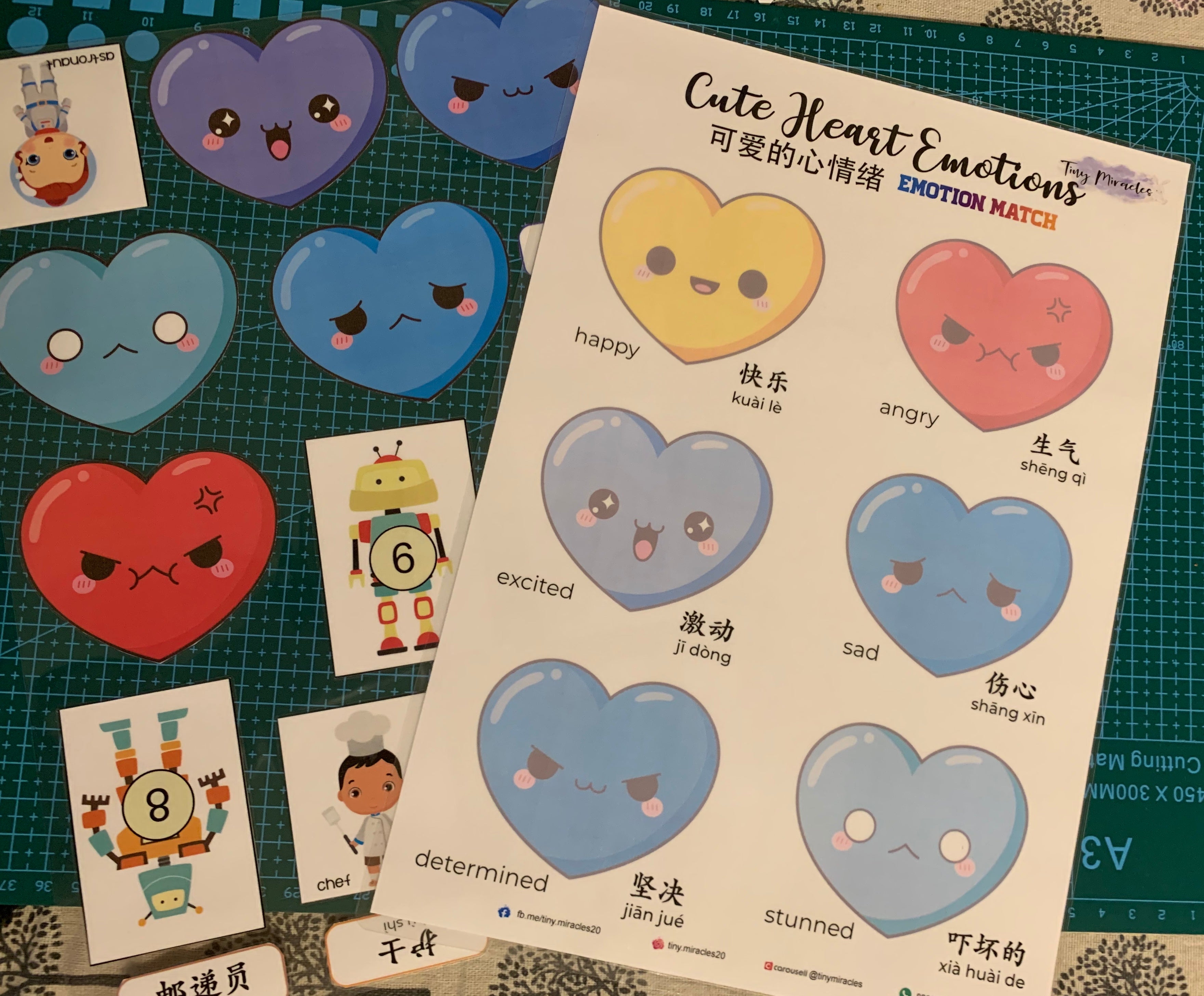 Cute Heart Emotions Match (English and Chinese Language)