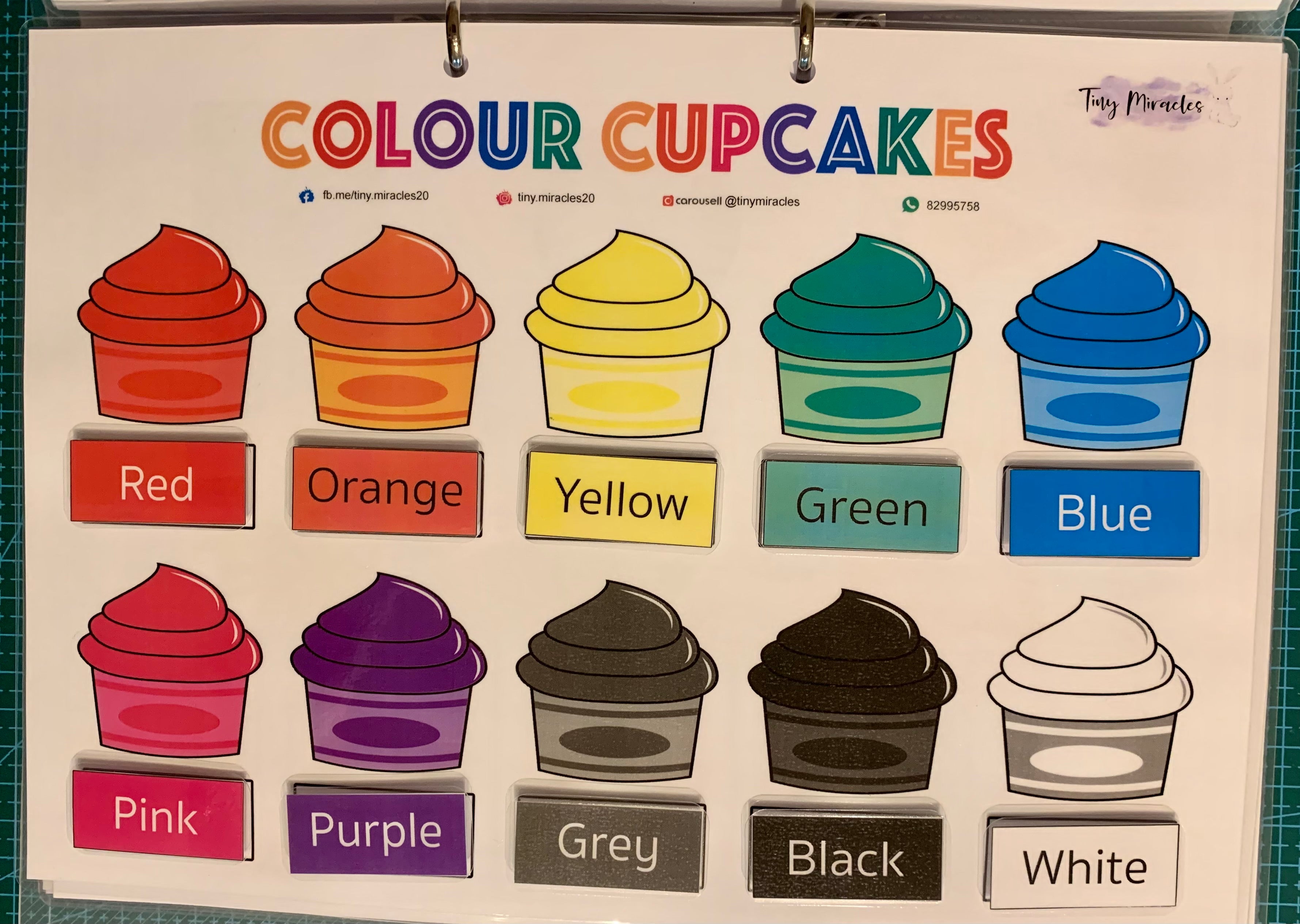 Color chart with cupcakes in various colors and labels