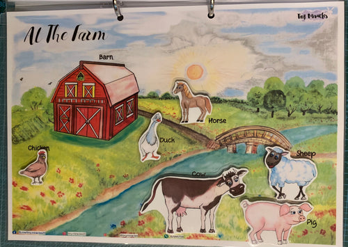 Educational farm-themed chart with animals and labels on a colorful background