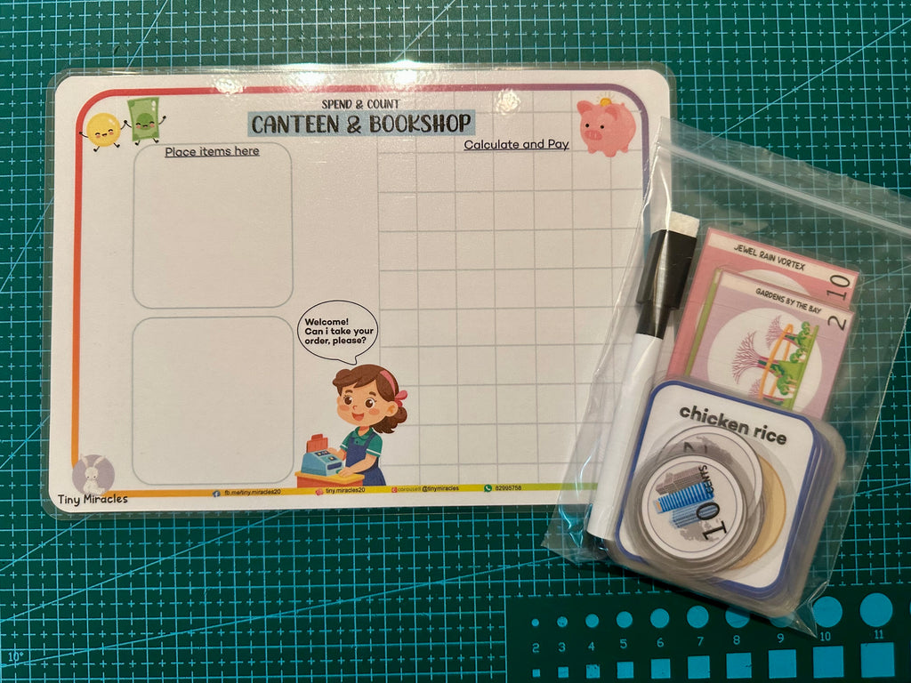 Play Pretend Canteen and Bookshop set (Counting Money Learning Activity) (With Grid box)