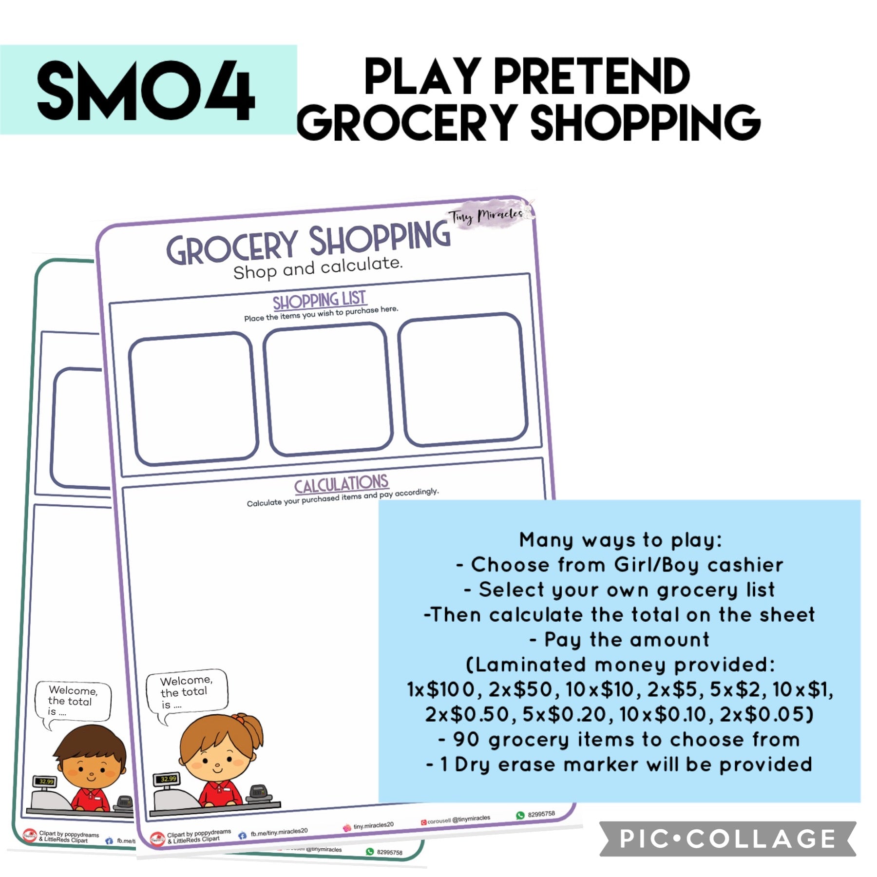 Play Pretend Grocery Shopping Set | Counting Money Learning Activity