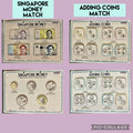 Educational materials matching Singapore money, adding coins match 