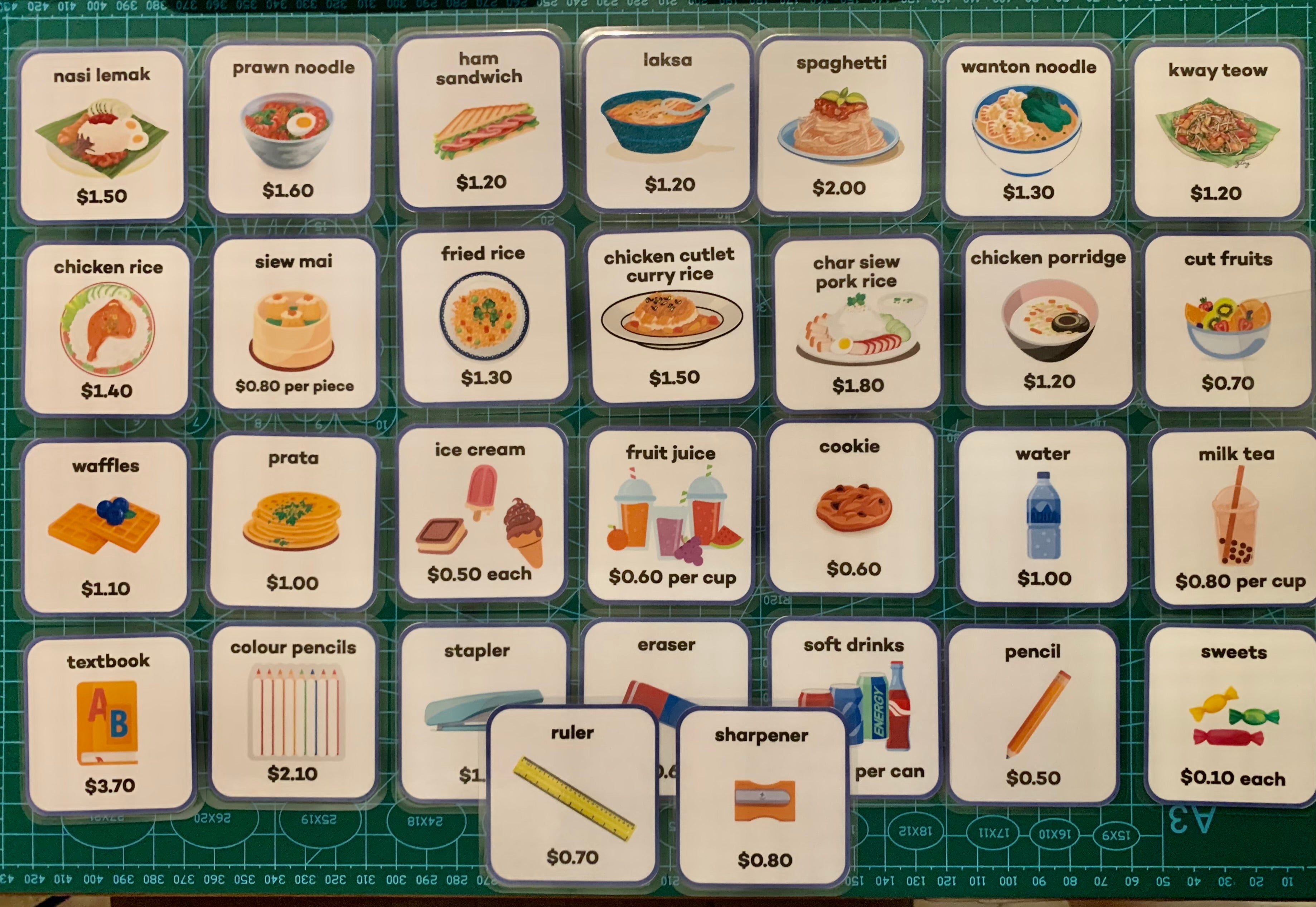 Play Pretend Canteen and Bookshop set (Counting Money Learning Activity) (With Grid box)