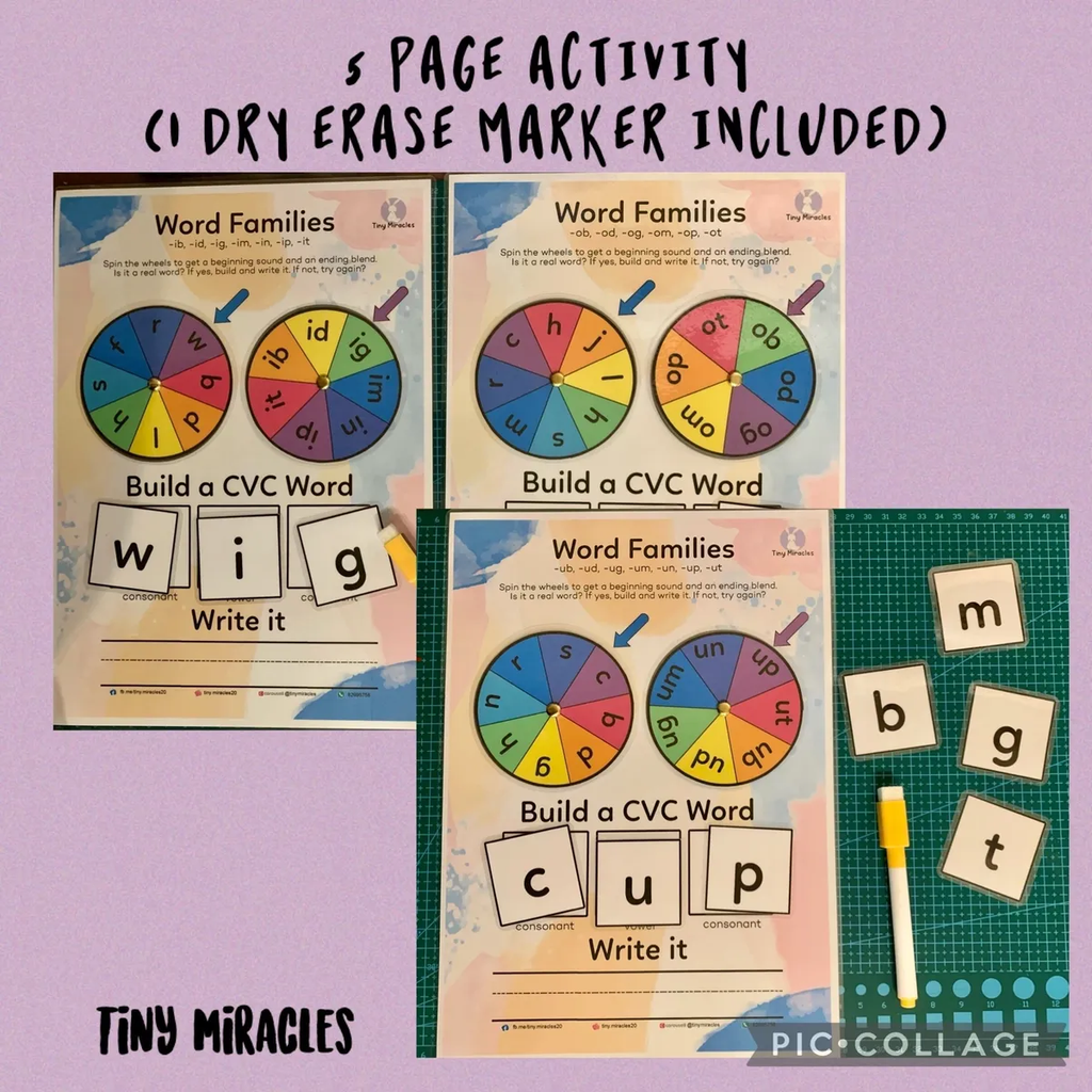 CVC Word Family Spin Wheel with Worksheet | Early Reading Phonics Activity