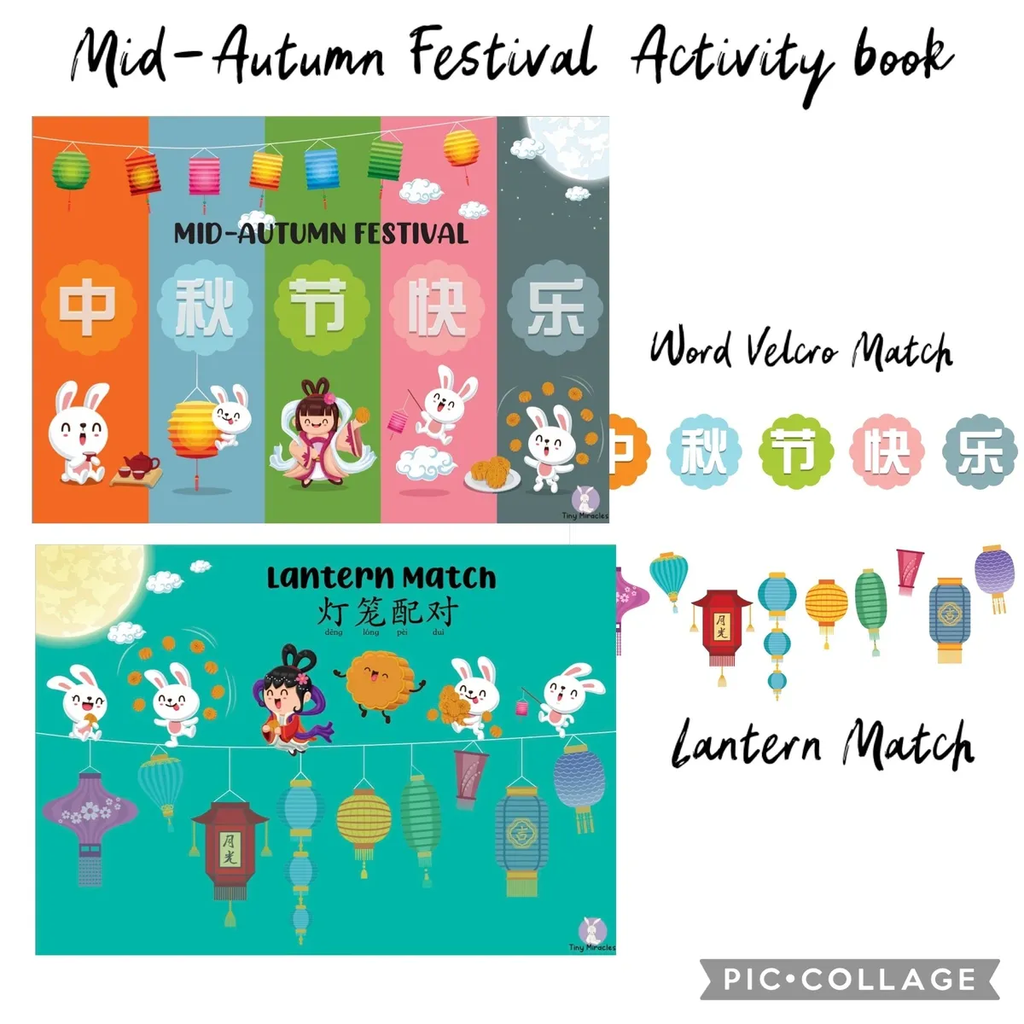 Mid-Autumn Festival activity book with colorful pages and text.