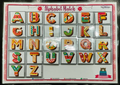 Alphabet matching game with colorful letters on a white background
