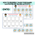 Educational poster on how to properly wash hands with illustrations and text.