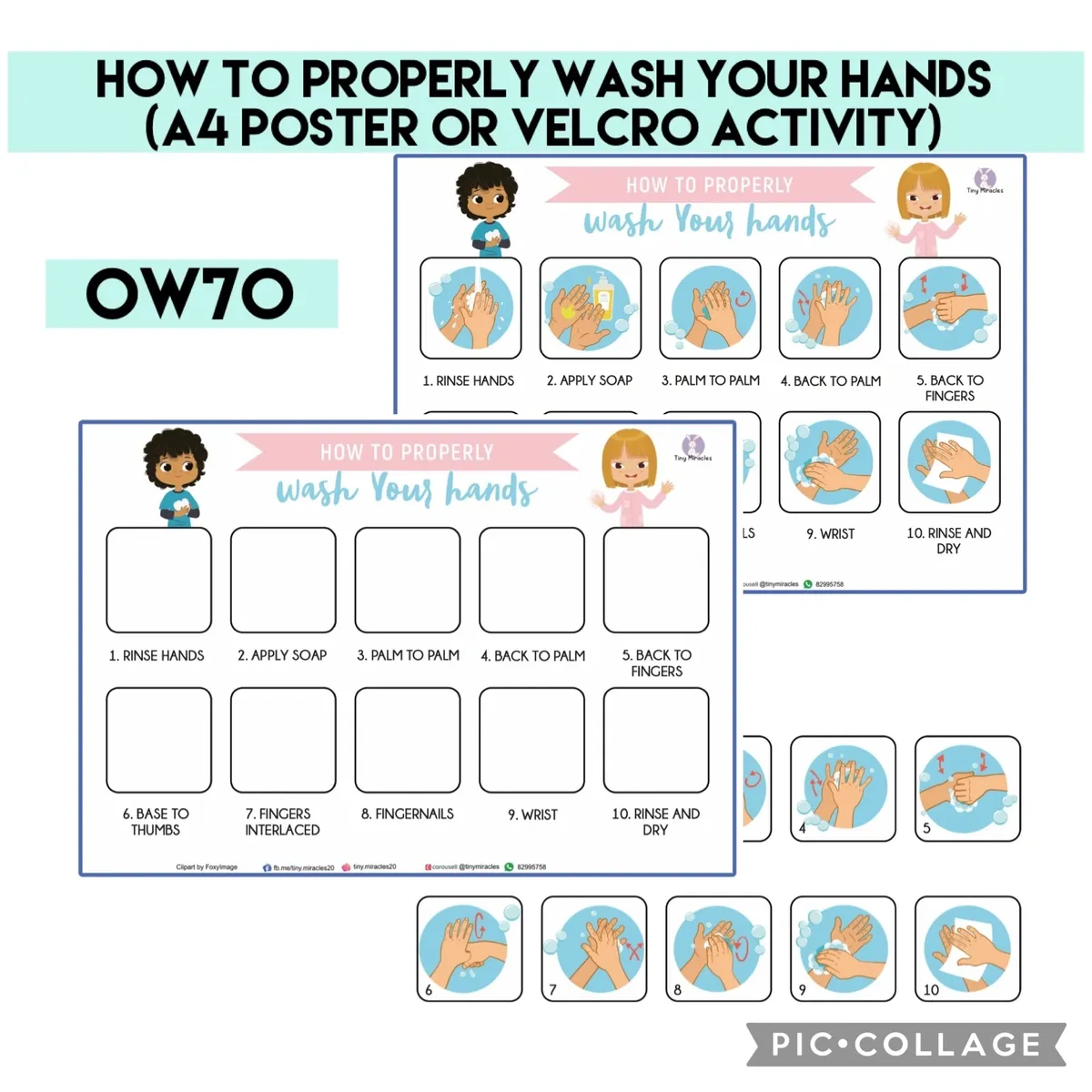 Educational poster on how to properly wash hands with illustrations and text.