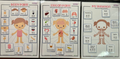 Three educational posters about body parts, organ parts, and skeleton on a white background.