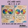 CVC Word Family Spin Wheel with Worksheet | Early Reading Phonics Activity