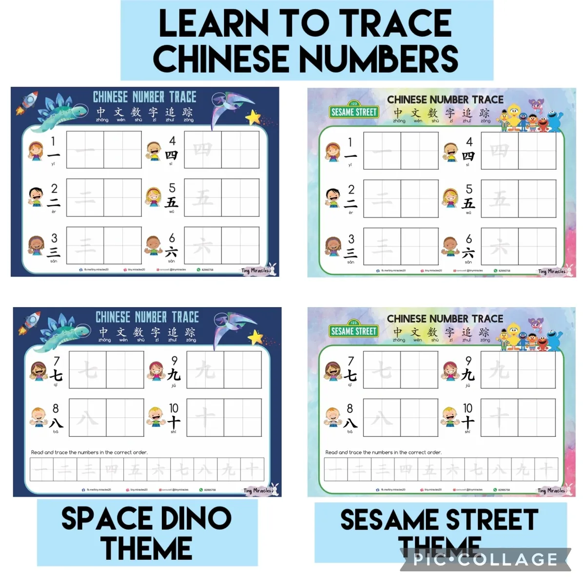 Tracing Sheet - Chinese Numbers 1-10 with Theme (T09)