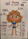 Educational chart for children showing parts of the body with labels.