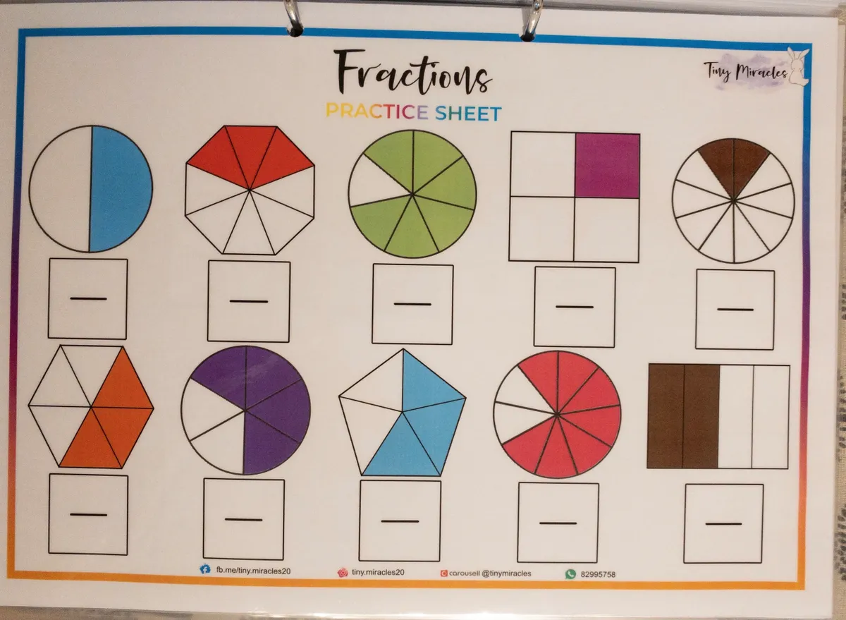 Math - Fractions Practice Sheet