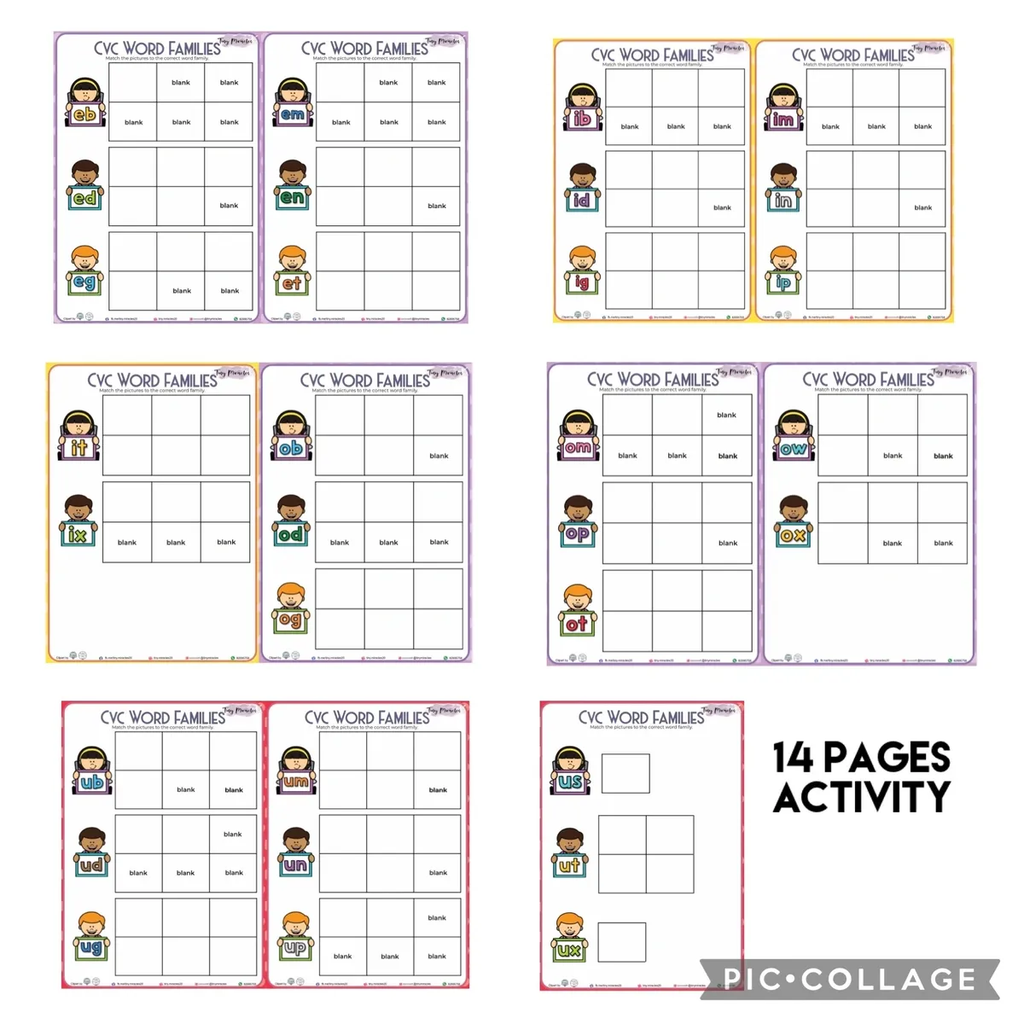 CVC Word Families Picture and Word Match