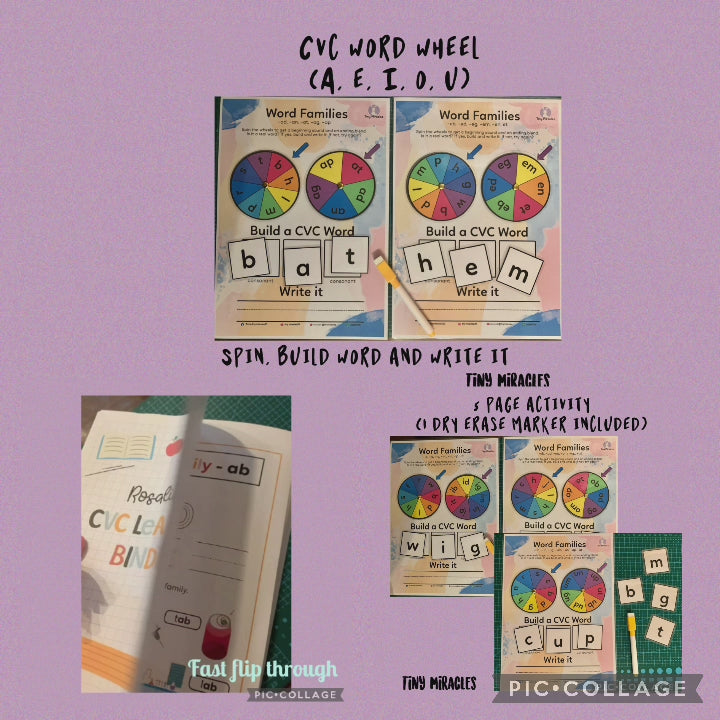 CVC Word Family Spin Wheel with Worksheet | Early Reading Phonics Activity